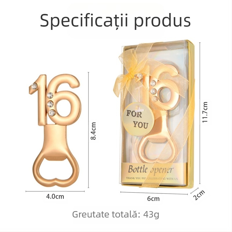 Deschizător de sticle digital pentru ziua de naștere, deschizător de sticle pentru nuntă, cadou de ziua de naștere, deschizător de sticle pentru bere din aliaj european și american, de aur pentru nuntă