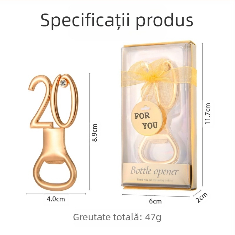 Deschizător de sticle digital pentru ziua de naștere, deschizător de sticle pentru nuntă, cadou de ziua de naștere, deschizător de sticle pentru bere din aliaj european și american, de aur pentru nuntă