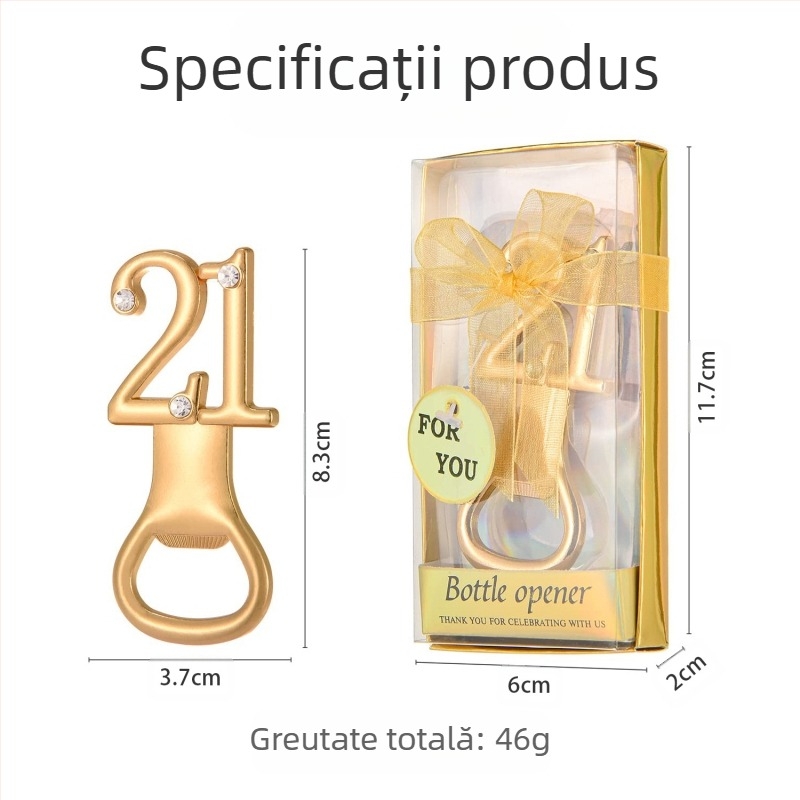 Deschizător de sticle digital pentru ziua de naștere, deschizător de sticle pentru nuntă, cadou de ziua de naștere, deschizător de sticle pentru bere din aliaj european și american, de aur pentru nuntă