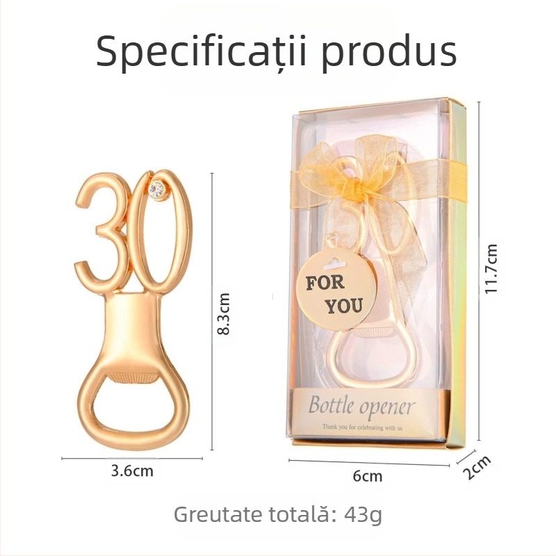 Deschizător de sticle digital pentru ziua de naștere, deschizător de sticle pentru nuntă, cadou de ziua de naștere, deschizător de sticle pentru bere din aliaj european și american, de aur pentru nuntă