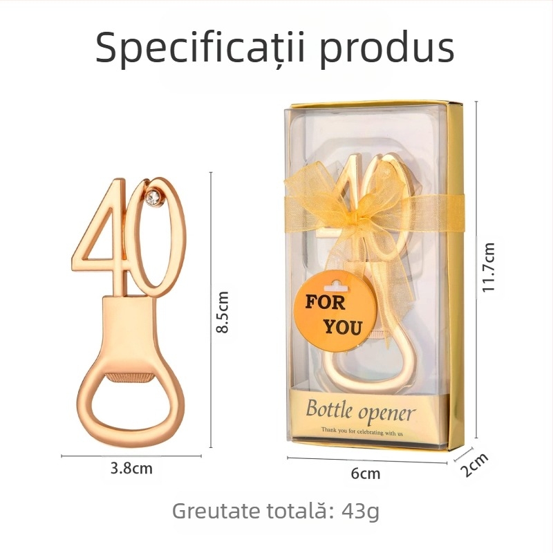 Deschizător de sticle digital pentru ziua de naștere, deschizător de sticle pentru nuntă, cadou de ziua de naștere, deschizător de sticle pentru bere din aliaj european și american, de aur pentru nuntă