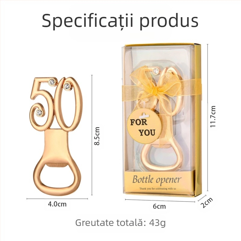 Deschizător de sticle digital pentru ziua de naștere, deschizător de sticle pentru nuntă, cadou de ziua de naștere, deschizător de sticle pentru bere din aliaj european și american, de aur pentru nuntă