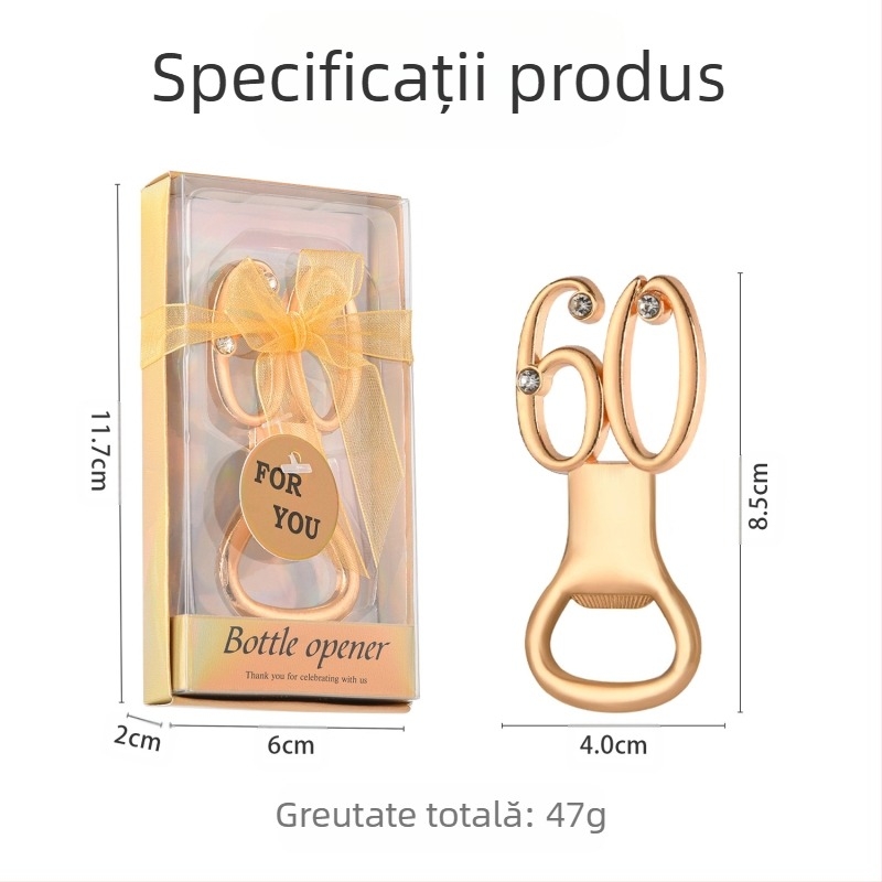 Deschizător de sticle digital pentru ziua de naștere, deschizător de sticle pentru nuntă, cadou de ziua de naștere, deschizător de sticle pentru bere din aliaj european și american, de aur pentru nuntă