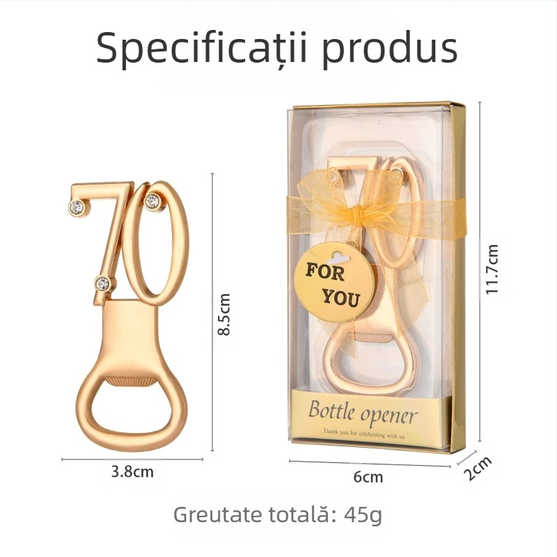 Deschizător de sticle digital pentru ziua de naștere, deschizător de sticle pentru nuntă, cadou de ziua de naștere, deschizător de sticle pentru bere din aliaj european și american, de aur pentru nuntă