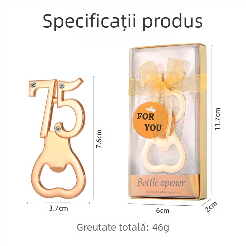 Deschizător de sticle digital pentru ziua de naștere, deschizător de sticle pentru nuntă, cadou de ziua de naștere, deschizător de sticle pentru bere din aliaj european și american, de aur pentru nuntă