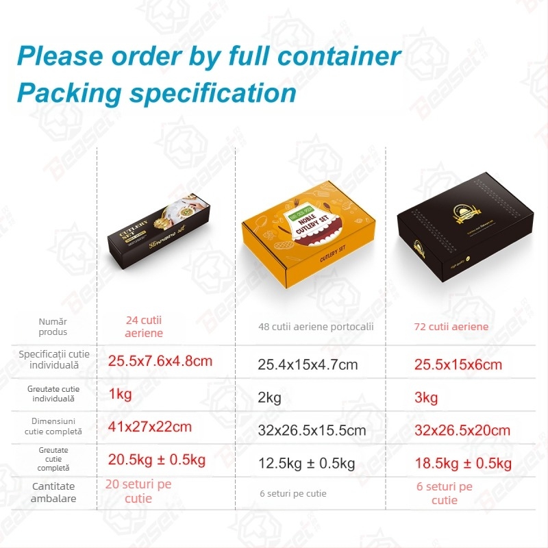 Set de tacâmuri de uz casnic din oțel inoxidabil Amazon 1010, vânzare transfrontalieră, cu cuțit, furculiță și lingură pentru friptură, 72/48/24 de piese