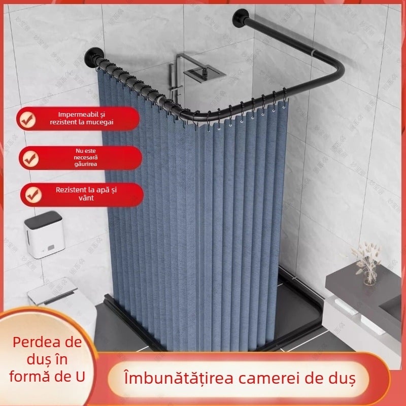 Perdea de duș pliabilă în formă de U, perdea de duș magnetică invizibilă, fără perforații, costum de perdea de duș Arc Hygienic