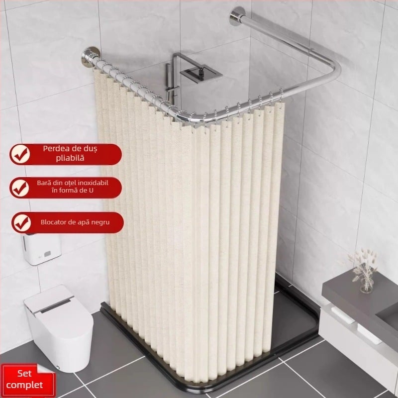 Perdea de duș pliabilă în formă de U, perdea de duș magnetică invizibilă, fără perforații, costum de perdea de duș Arc Hygienic