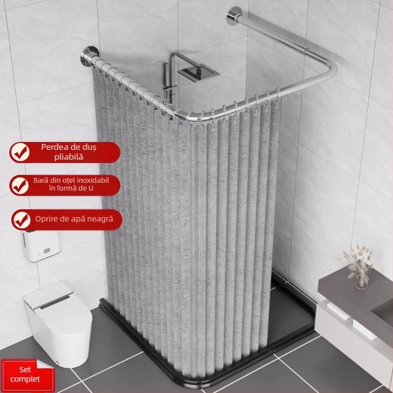 Perdea de duș pliabilă în formă de U, perdea de duș magnetică invizibilă, fără perforații, costum de perdea de duș Arc Hygienic