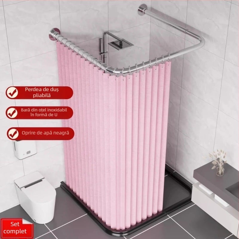 Perdea de duș pliabilă în formă de U, perdea de duș magnetică invizibilă, fără perforații, costum de perdea de duș Arc Hygienic