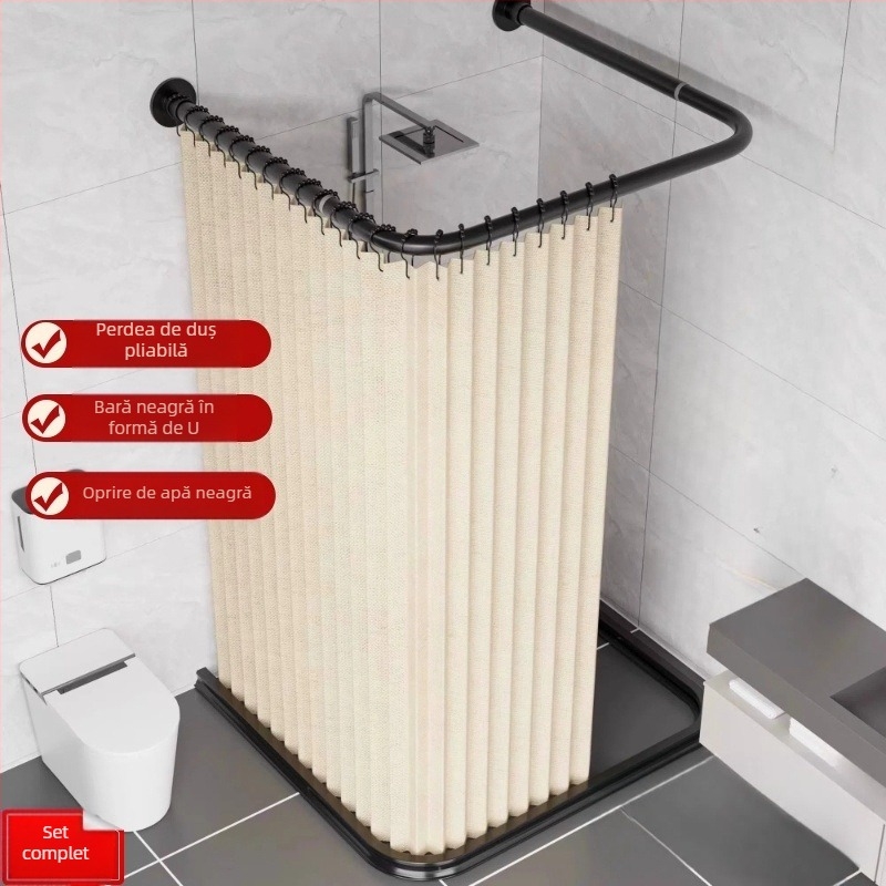 Perdea de duș pliabilă în formă de U, perdea de duș magnetică invizibilă, fără perforații, costum de perdea de duș Arc Hygienic