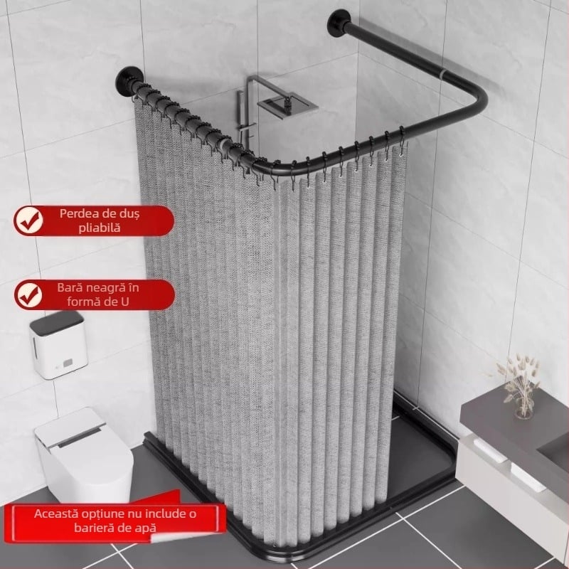 Perdea de duș pliabilă în formă de U, perdea de duș magnetică invizibilă, fără perforații, costum de perdea de duș Arc Hygienic