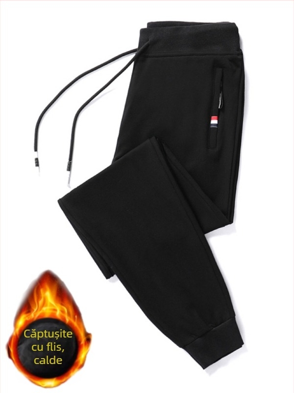 Pantaloni jogger sport pentru bărbați, stil casual de toamnă și iarnă, cu căptușeală din fleece pentru rezistență la căldură și frig, pantaloni lungi care sporesc înălțimea cu fleece și căptușeală îngroșată