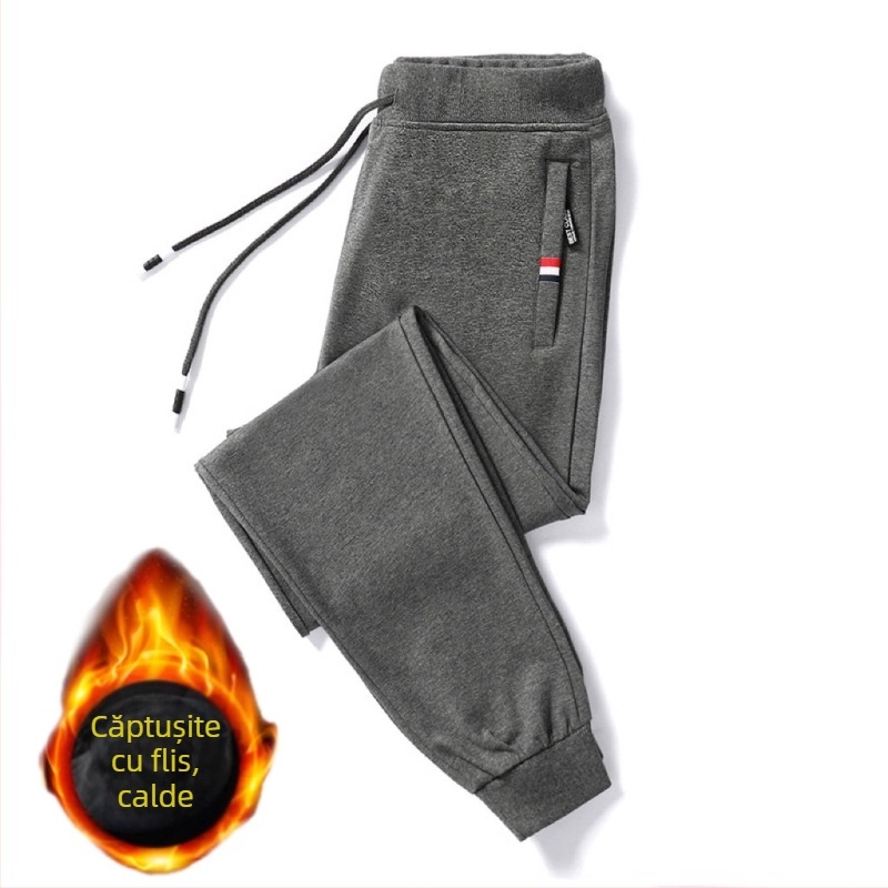 Pantaloni jogger sport pentru bărbați, stil casual de toamnă și iarnă, cu căptușeală din fleece pentru rezistență la căldură și frig, pantaloni lungi care sporesc înălțimea cu fleece și căptușeală îngroșată