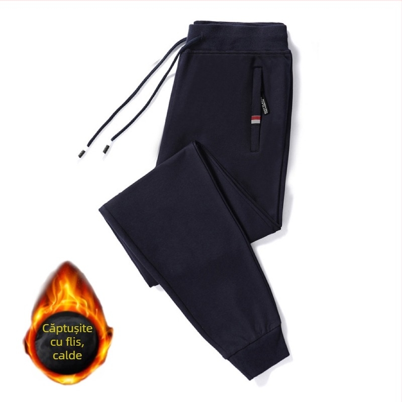 Pantaloni jogger sport pentru bărbați, stil casual de toamnă și iarnă, cu căptușeală din fleece pentru rezistență la căldură și frig, pantaloni lungi care sporesc înălțimea cu fleece și căptușeală îngroșată
