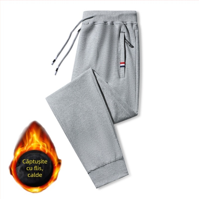 Pantaloni jogger sport pentru bărbați, stil casual de toamnă și iarnă, cu căptușeală din fleece pentru rezistență la căldură și frig, pantaloni lungi care sporesc înălțimea cu fleece și căptușeală îngroșată