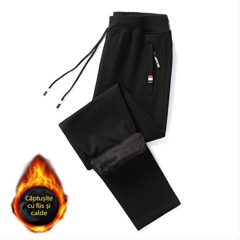Pantaloni jogger sport pentru bărbați, stil casual de toamnă și iarnă, cu căptușeală din fleece pentru rezistență la căldură și frig, pantaloni lungi care sporesc înălțimea cu fleece și căptușeală îngroșată