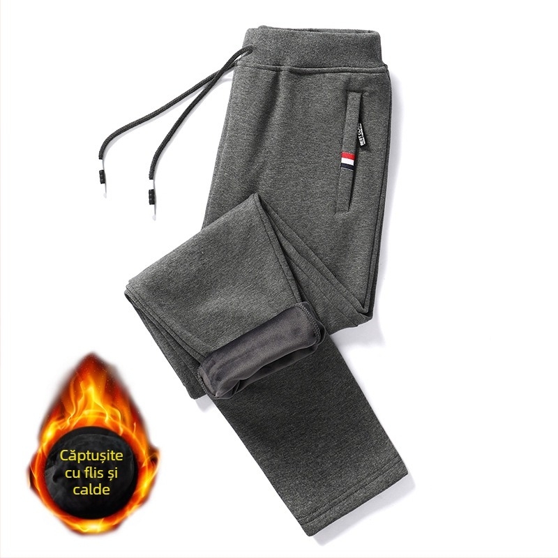 Pantaloni jogger sport pentru bărbați, stil casual de toamnă și iarnă, cu căptușeală din fleece pentru rezistență la căldură și frig, pantaloni lungi care sporesc înălțimea cu fleece și căptușeală îngroșată