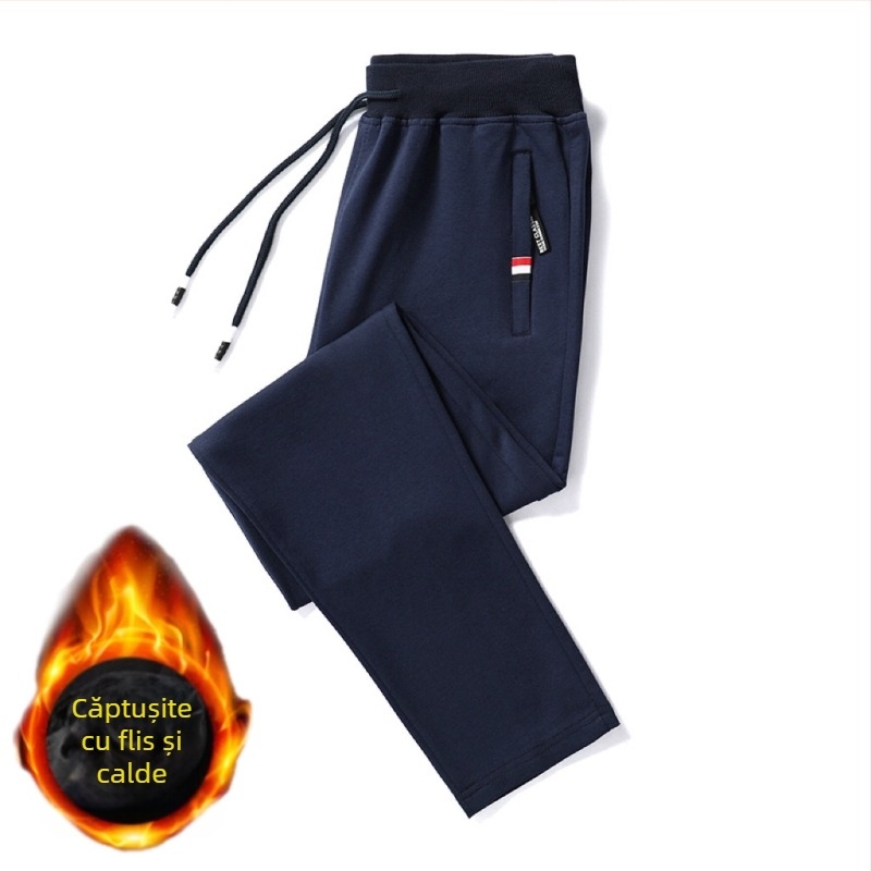 Pantaloni jogger sport pentru bărbați, stil casual de toamnă și iarnă, cu căptușeală din fleece pentru rezistență la căldură și frig, pantaloni lungi care sporesc înălțimea cu fleece și căptușeală îngroșată