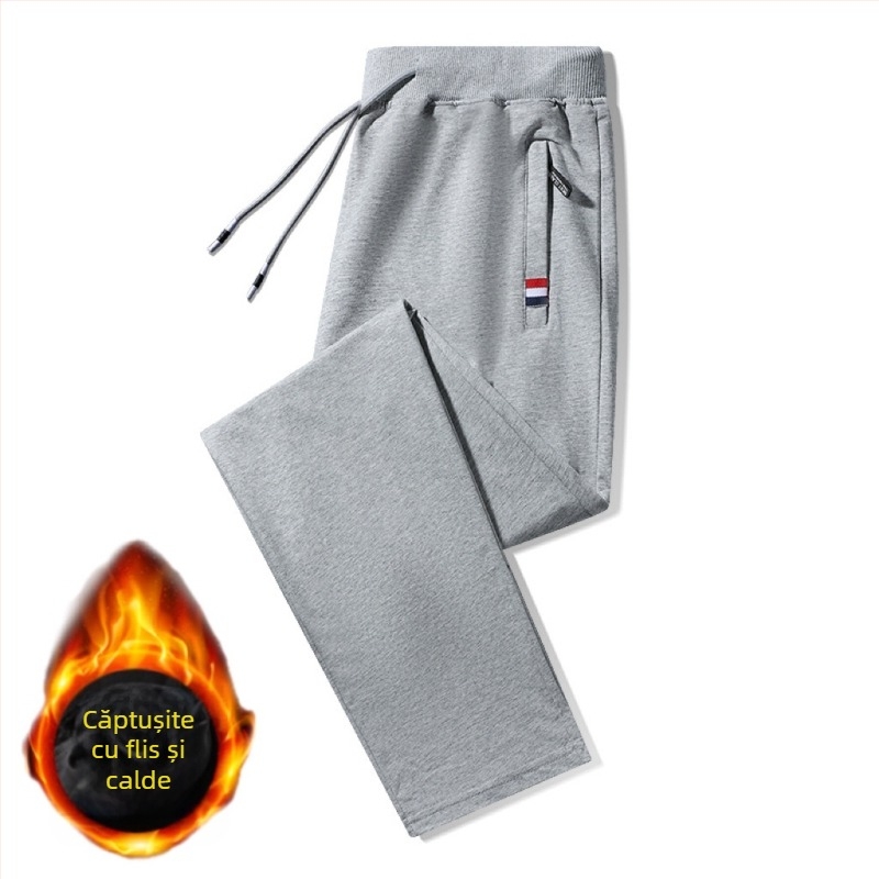 Pantaloni jogger sport pentru bărbați, stil casual de toamnă și iarnă, cu căptușeală din fleece pentru rezistență la căldură și frig, pantaloni lungi care sporesc înălțimea cu fleece și căptușeală îngroșată