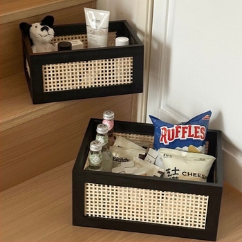 Coș de depozitare retro pentru cărți transfrontaliere, cutie de depozitare din lemn din bambus, coș de depozitare pentru gustări, cosmetice, depozitare, organizator de depozitare