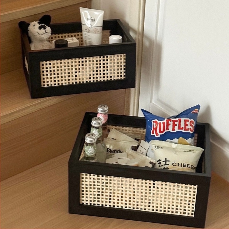 Coș de depozitare retro pentru cărți transfrontaliere, cutie de depozitare din lemn din bambus, coș de depozitare pentru gustări, cosmetice, depozitare, organizator de depozitare