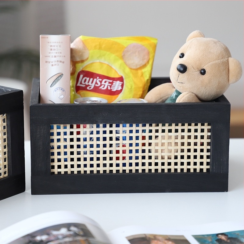 Coș de depozitare retro pentru cărți transfrontaliere, cutie de depozitare din lemn din bambus, coș de depozitare pentru gustări, cosmetice, depozitare, organizator de depozitare