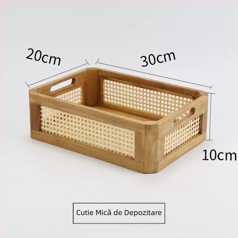 Coș de depozitare retro pentru cărți transfrontaliere, cutie de depozitare din lemn din bambus, coș de depozitare pentru gustări, cosmetice, depozitare, organizator de depozitare