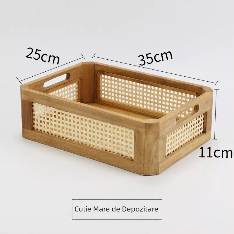 Coș de depozitare retro pentru cărți transfrontaliere, cutie de depozitare din lemn din bambus, coș de depozitare pentru gustări, cosmetice, depozitare, organizator de depozitare