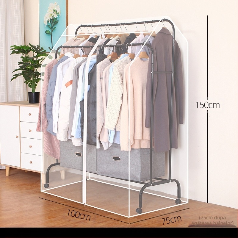 Husă dublă pentru umerașe, înaltă și joasă, pentru dormitor, tip podea, rezistentă la praf, husă transparentă pentru haine, husă anti-praf, depozitare haine