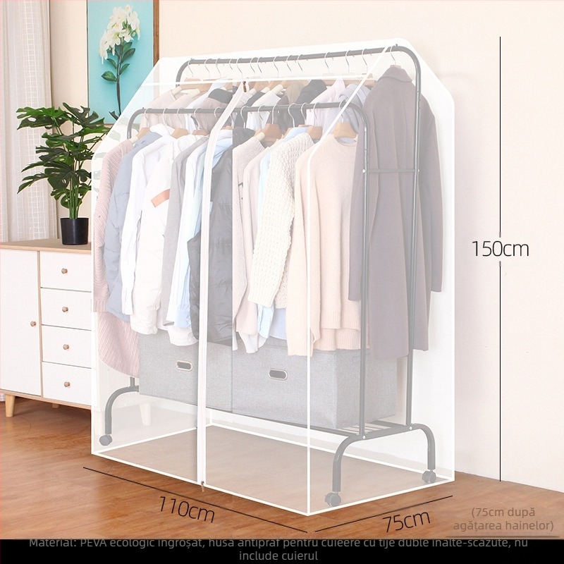 Husă dublă pentru umerașe, înaltă și joasă, pentru dormitor, tip podea, rezistentă la praf, husă transparentă pentru haine, husă anti-praf, depozitare haine