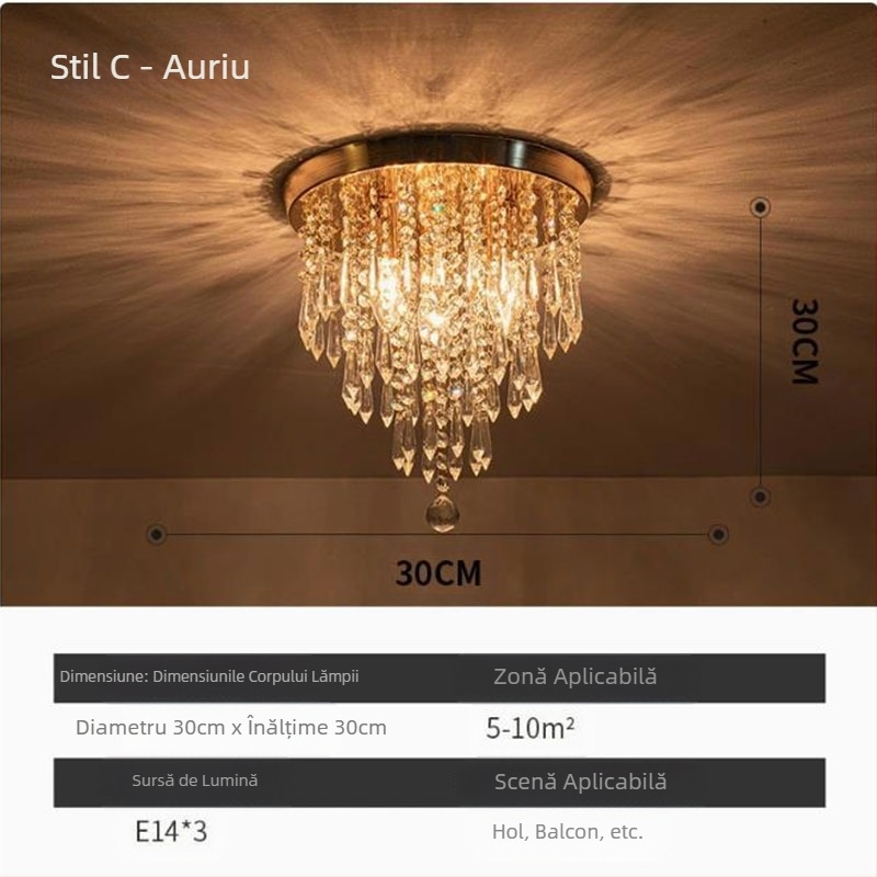 Export de lampă Zhongshan, lampă de tavan LED cu LED-uri, restaurant clasic din cristal, dormitor cald, verandă, culoar, en-gros