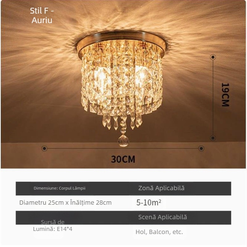 Export de lampă Zhongshan, lampă de tavan LED cu LED-uri, restaurant clasic din cristal, dormitor cald, verandă, culoar, en-gros