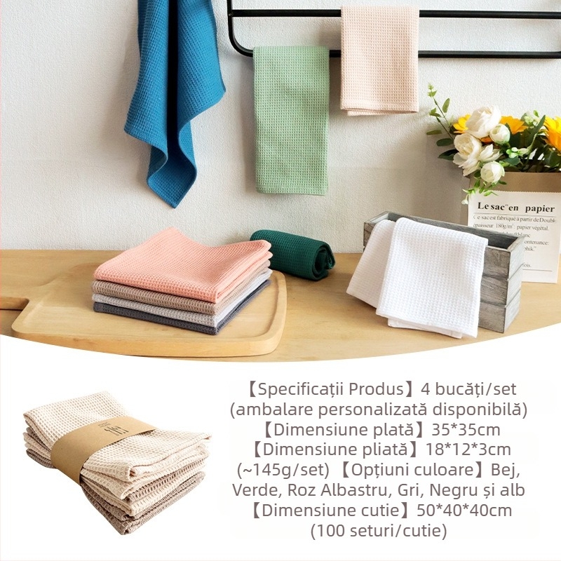 Bucătărie transfrontalieră din bumbac pur, lavetă simplă pentru spălat vase, prosop de ceai tip vafă, șervețel de bucătărie cu patru costume