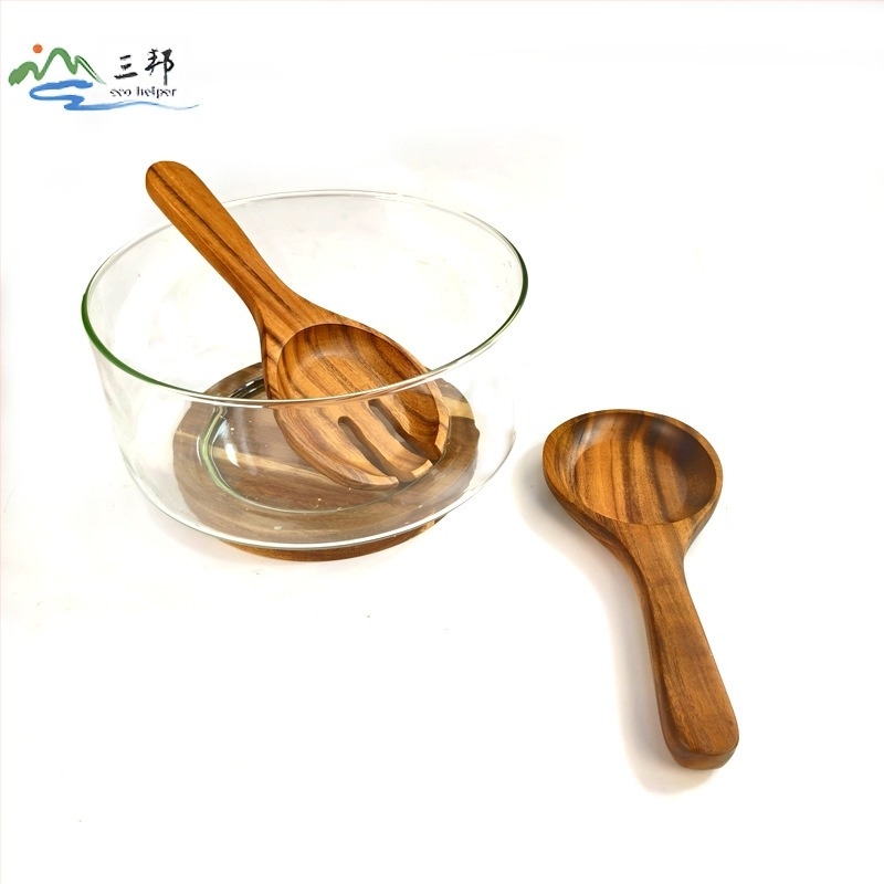 Bol de salată din lemn de salcâm pentru uz casnic, bol din bambus natural, bol extra-mare pentru tăiței din lemn, bol anti-cădere și anti-opărire pentru copii