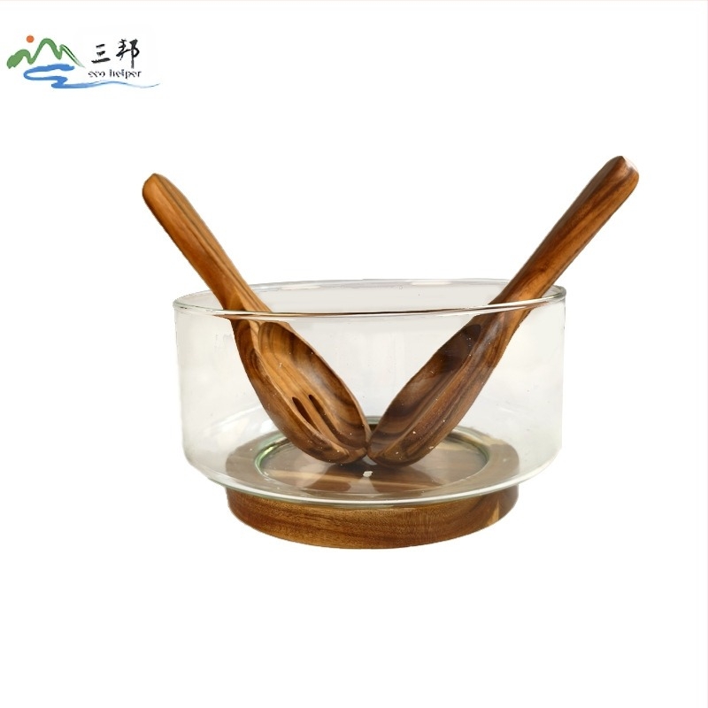 Bol de salată din lemn de salcâm pentru uz casnic, bol din bambus natural, bol extra-mare pentru tăiței din lemn, bol anti-cădere și anti-opărire pentru copii