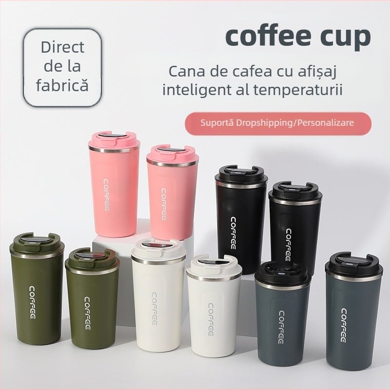 Cană de cafea cu afișaj inteligent pentru temperatură, modă transfrontalieră, cană izolatoare în vid din oțel inoxidabil 304, cană de apă portabilă pentru mașină