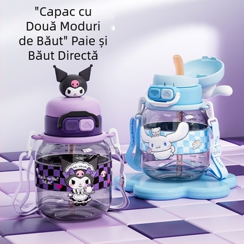 Sanrio Kidsren's Nezha Cupa de apă de vară pentru fete, elevi, școală, anti-cădere, portabil, cu desene animate, cu paie duble, nou