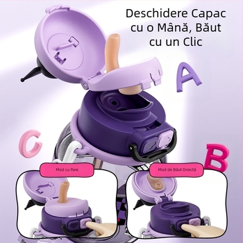 Sanrio Kidsren's Nezha Cupa de apă de vară pentru fete, elevi, școală, anti-cădere, portabil, cu desene animate, cu paie duble, nou