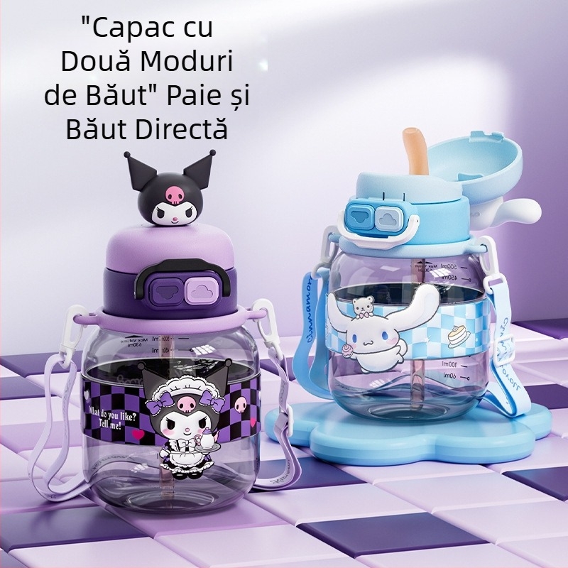 Sanrio Kidsren's Nezha Cupa de apă de vară pentru fete, elevi, școală, anti-cădere, portabil, cu desene animate, cu paie duble, nou