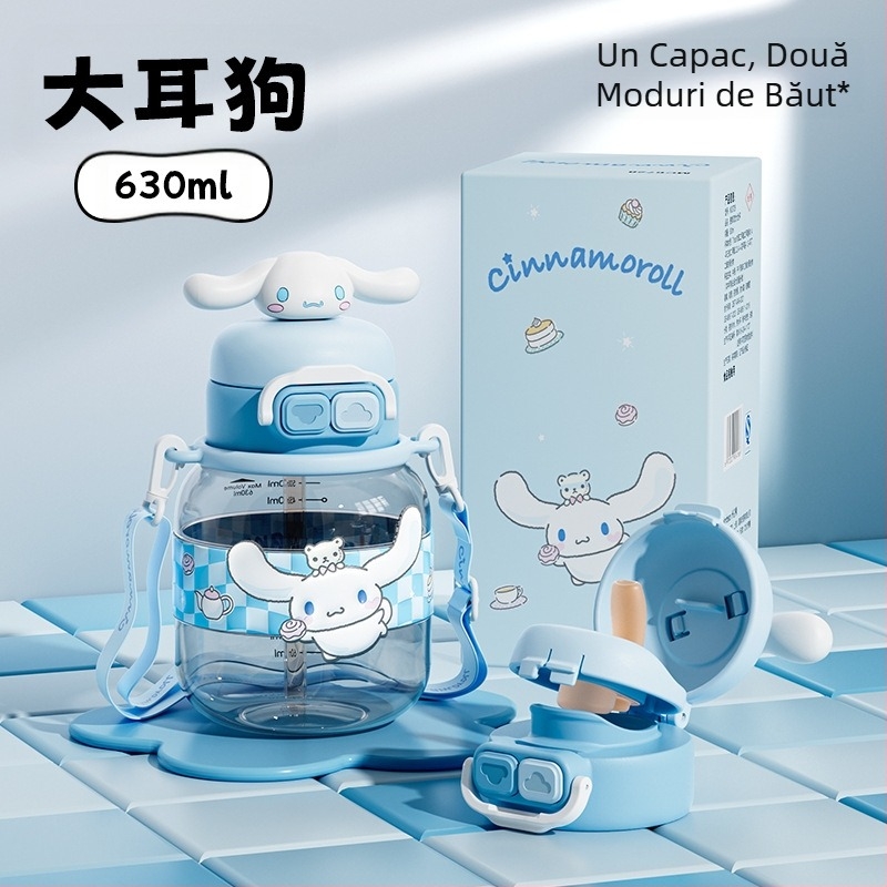 Sanrio Kidsren's Nezha Cupa de apă de vară pentru fete, elevi, școală, anti-cădere, portabil, cu desene animate, cu paie duble, nou
