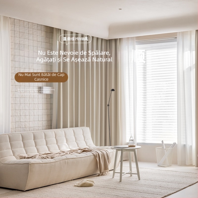 Perdea dormitor, umbrire completă, bumbac îngroșat și in, modern, simplu, francez, intrare, lux, finisat în culoarea Matcha, living, vânzare directă din fabrică