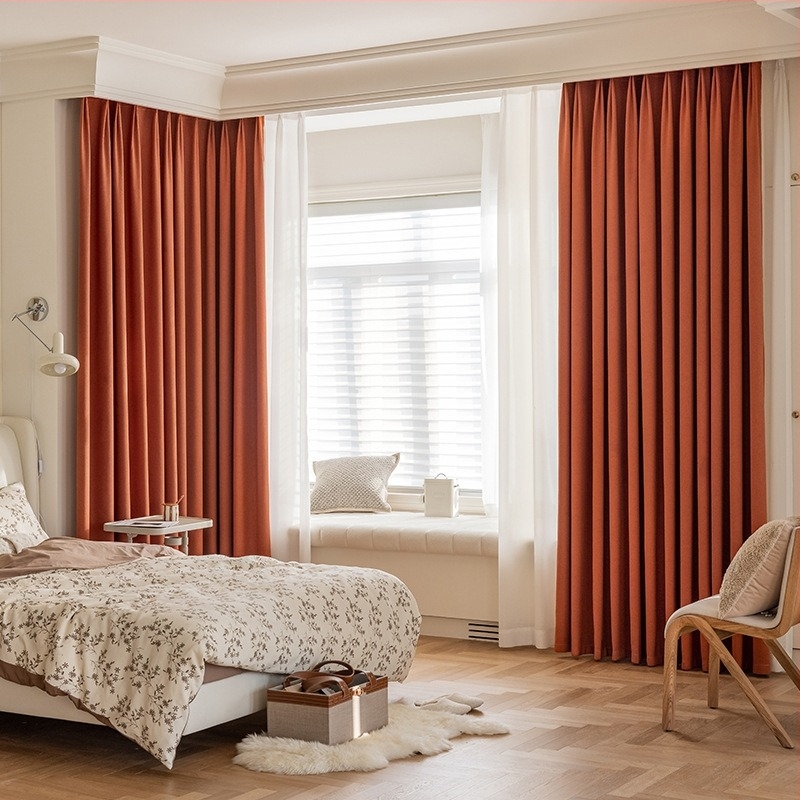 Perdea dormitor, umbrire completă, bumbac îngroșat și in, modern, simplu, francez, intrare, lux, finisat în culoarea Matcha, living, vânzare directă din fabrică