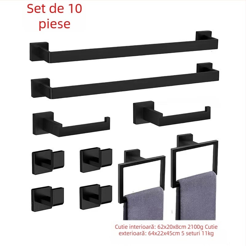 Suport pentru prosoape din oțel inoxidabil, cu tub pătrat, tip inel pentru prosoape, cârlig pentru haine, suport pentru șervețele, agățat în baie