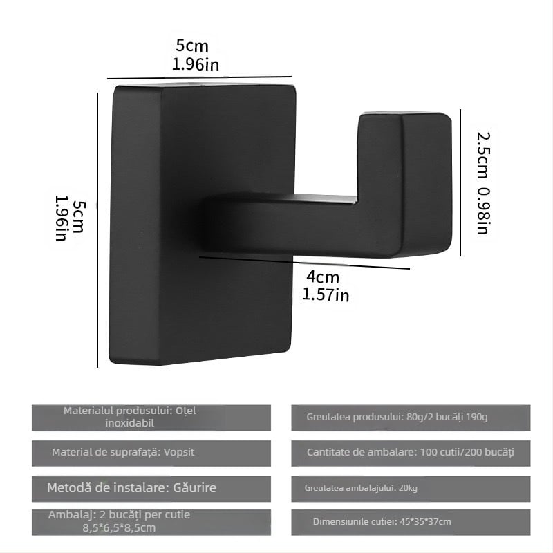 Suport pentru prosoape din oțel inoxidabil, cu tub pătrat, tip inel pentru prosoape, cârlig pentru haine, suport pentru șervețele, agățat în baie
