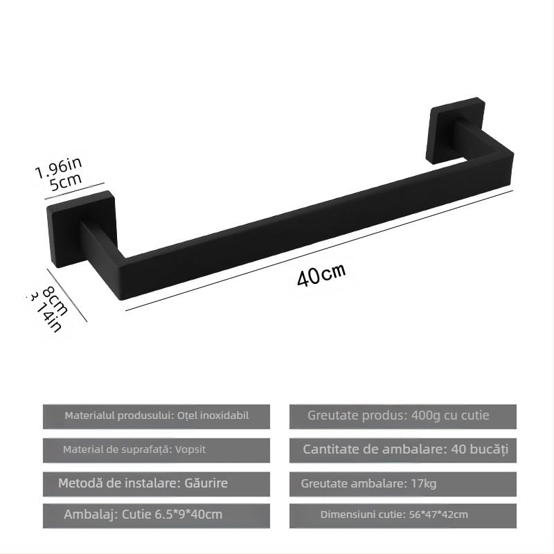 Suport pentru prosoape din oțel inoxidabil, cu tub pătrat, tip inel pentru prosoape, cârlig pentru haine, suport pentru șervețele, agățat în baie
