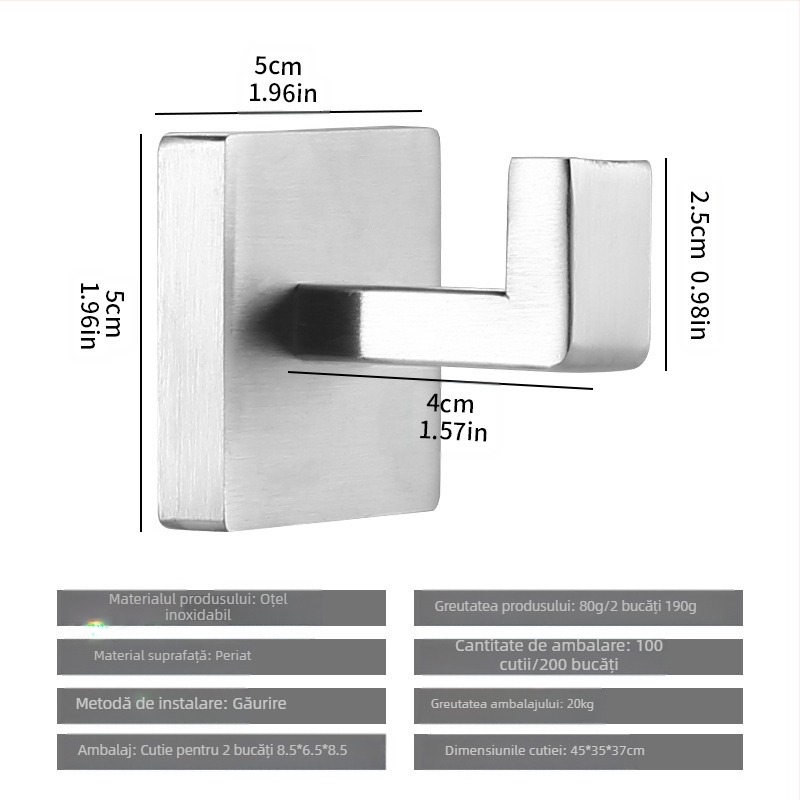 Suport pentru prosoape din oțel inoxidabil, cu tub pătrat, tip inel pentru prosoape, cârlig pentru haine, suport pentru șervețele, agățat în baie