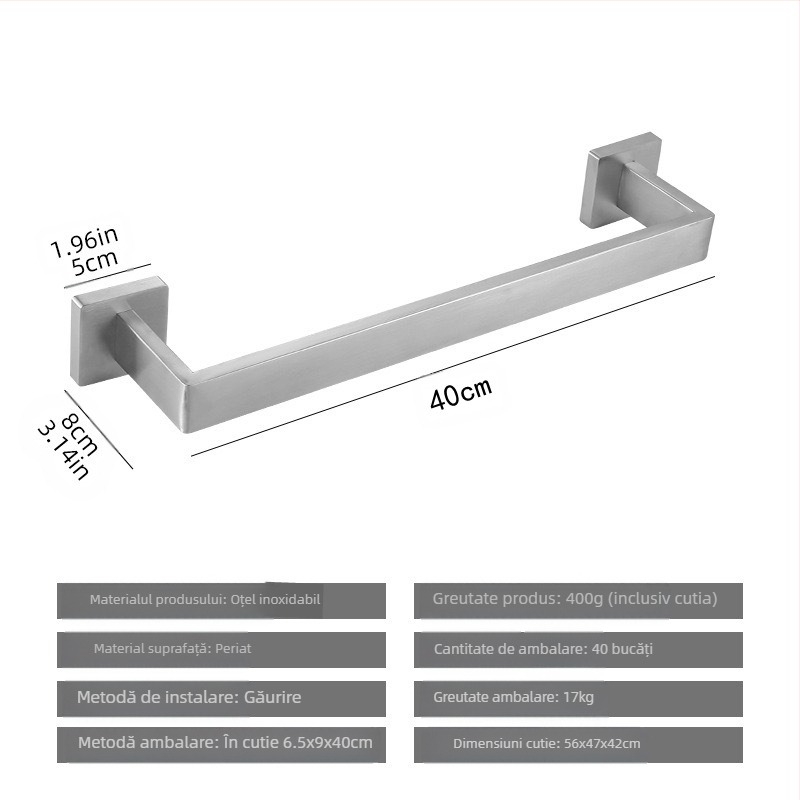 Suport pentru prosoape din oțel inoxidabil, cu tub pătrat, tip inel pentru prosoape, cârlig pentru haine, suport pentru șervețele, agățat în baie