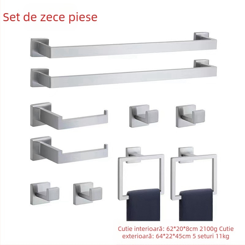 Suport pentru prosoape din oțel inoxidabil, cu tub pătrat, tip inel pentru prosoape, cârlig pentru haine, suport pentru șervețele, agățat în baie