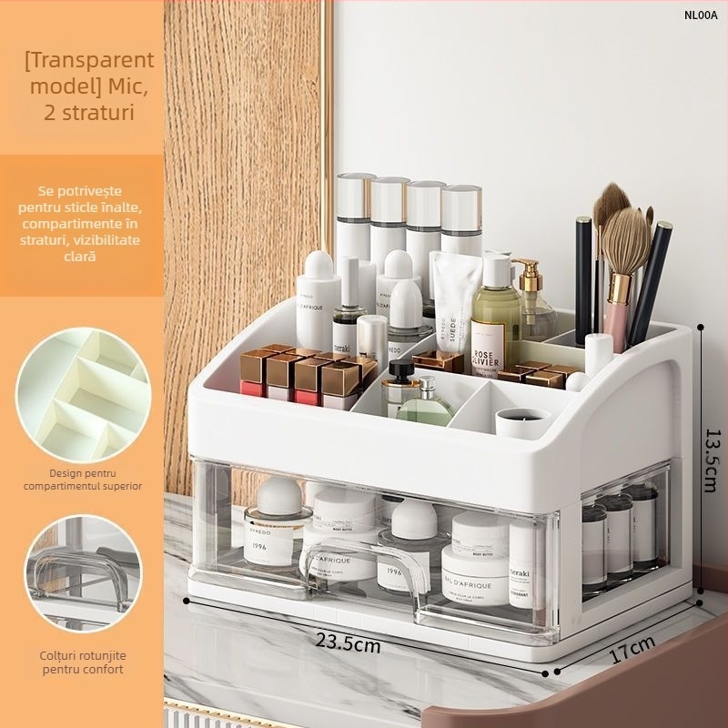 Cutie de depozitare cosmetică transparentă pentru birou, tip sertar rezistent la praf, pentru îngrijirea pielii, masă de toaletă, capacitate mare, cutie de machiaj pentru dormitor